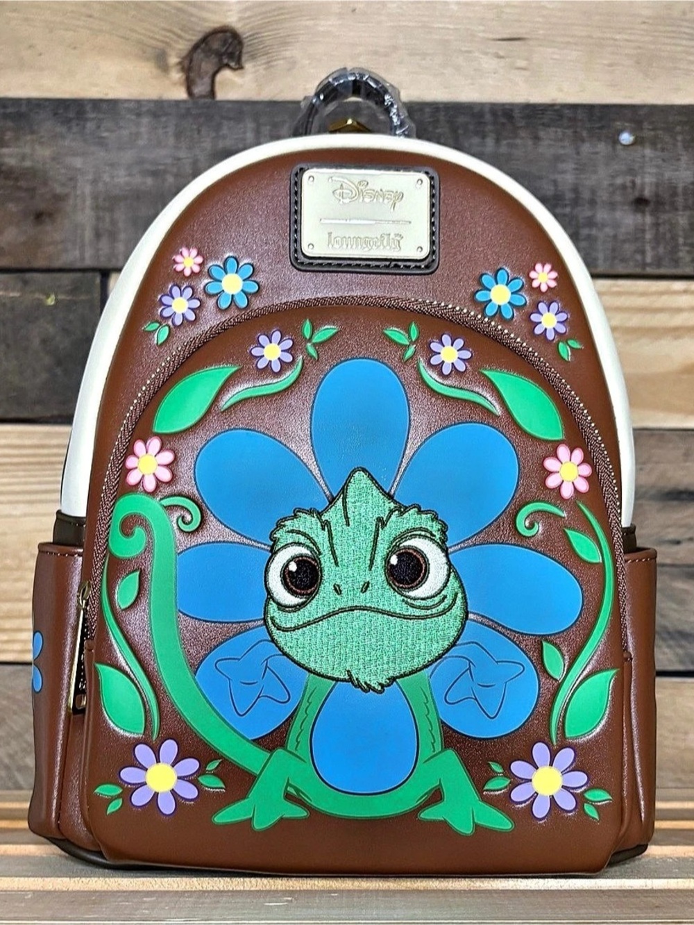 Loungefly Disney Tangled Pascal Floral Mini Backpack Brown & Blue